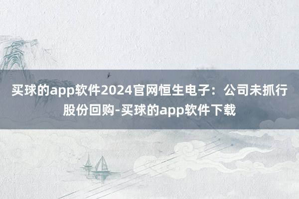 买球的app软件2024官网恒生电子：公司未抓行股份回购-买球的app软件下载